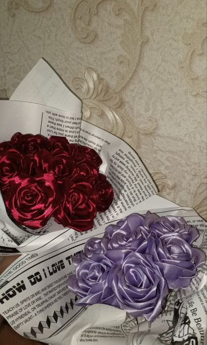 Авторские букеты из атласных лент.