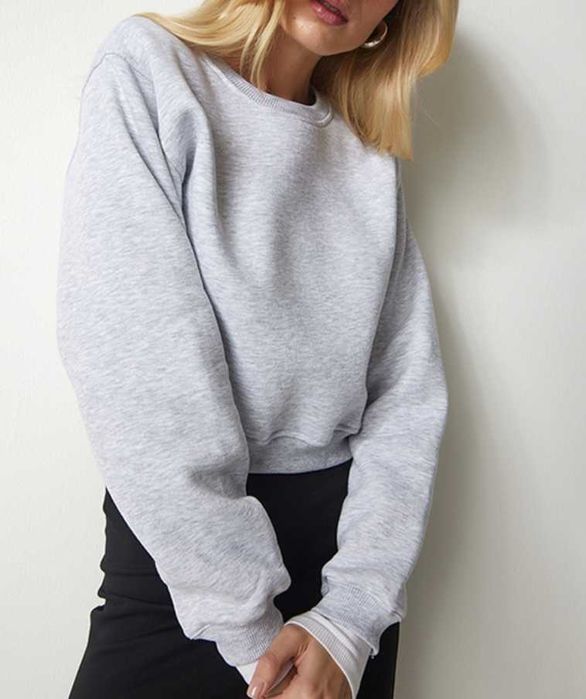 серый укороченный кроп свитшот XS-S