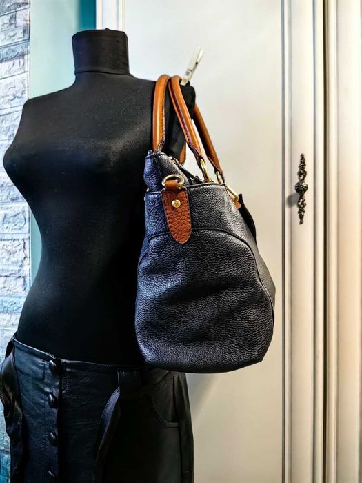 Geanta supradimensionata dama mana piele naturala neagra maro Musette