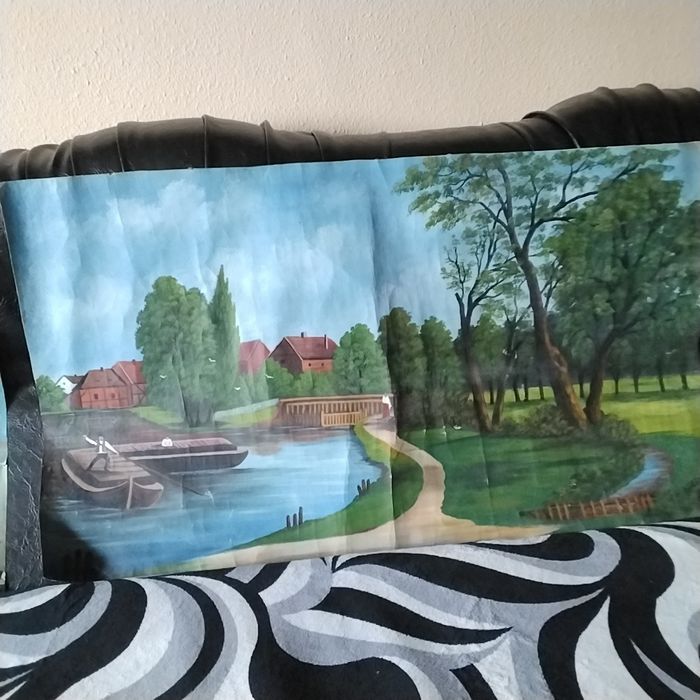 Pictura în ulei Pescar pe lac