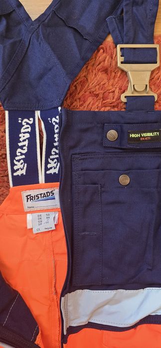 Salopetă/Pantaloni de lucru Fristads High Visibility bicoloră (Portocaliu/Bleumarin), NOUĂ cu etichete, Mărimea C50