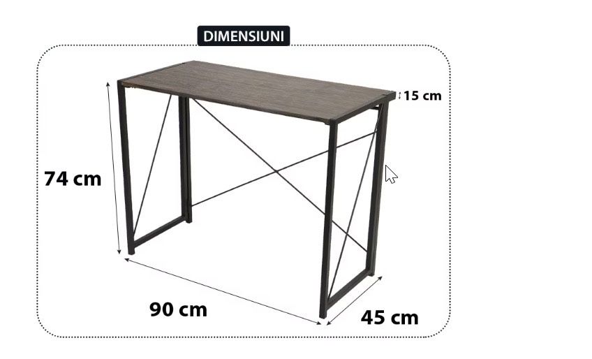 Birou slim pliabil , MDF 90x45x74 cm. Culoare stejar