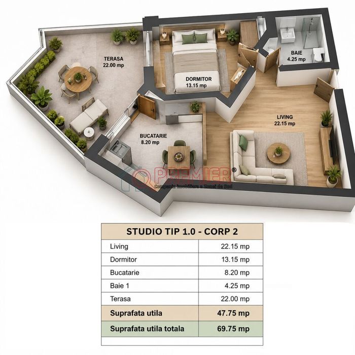 Studio cu Terasa 22mp - Bloc Nou - Parcul Tudor Arghezi