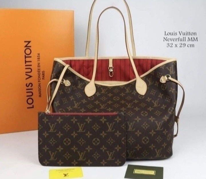 Geanta piele naturala,model Neverfull,saculet,factura,card,eticheta