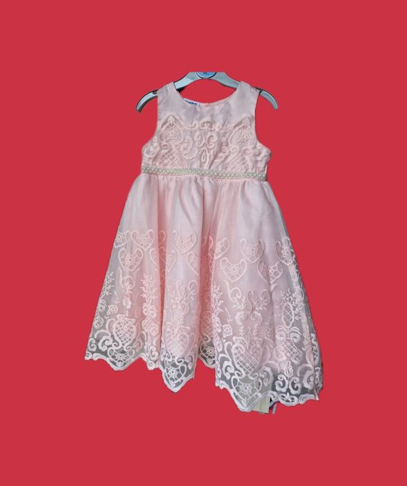 Официална розова рокля за момиче 3г