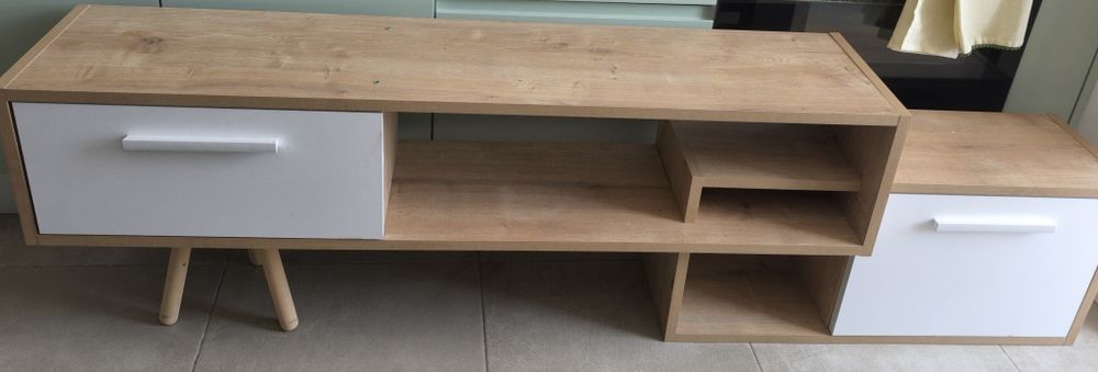Comodă TV MDF – alb/stejar natural