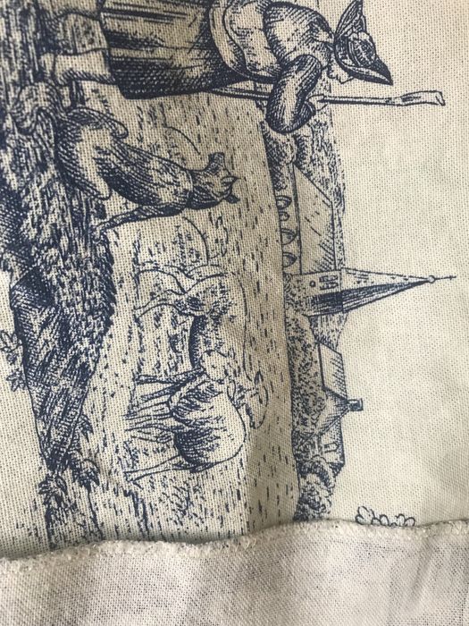 Френско перде Toile de Jouy сцени селски живот бяло синьо 100% памук