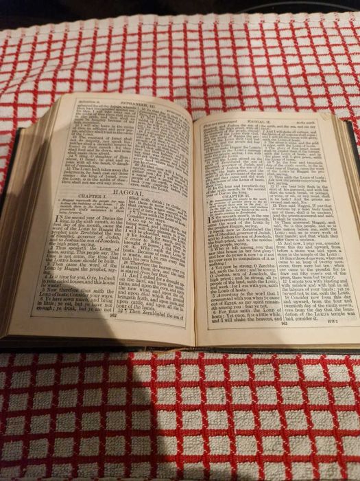 Biblia / Biblie veche, 1885, lb. engleza, 15x10x4 cm , coperta piele, pagini aurite pe lateral