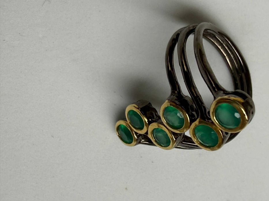Inel Statement argint 925 - Onix verde si Rodiu negru