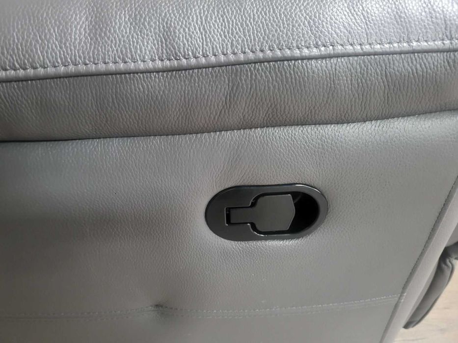 Сиво-лилав кожен диван двойка с ръчен релаксиращ механизъм