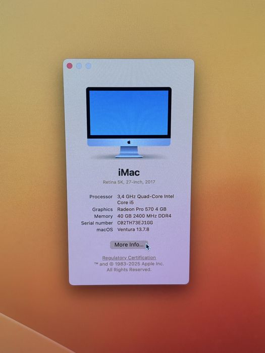 Imac 27 inch 5K . 2017 •procesor i5•40gb ram•SSD 512•cutie + accesorii