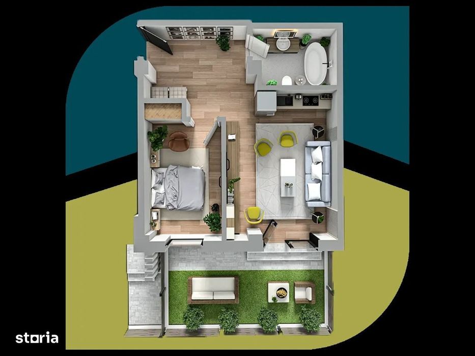 Ap cu 2 camere, parter + curte proprie, Tip 3, ESQ Village3 GALATA