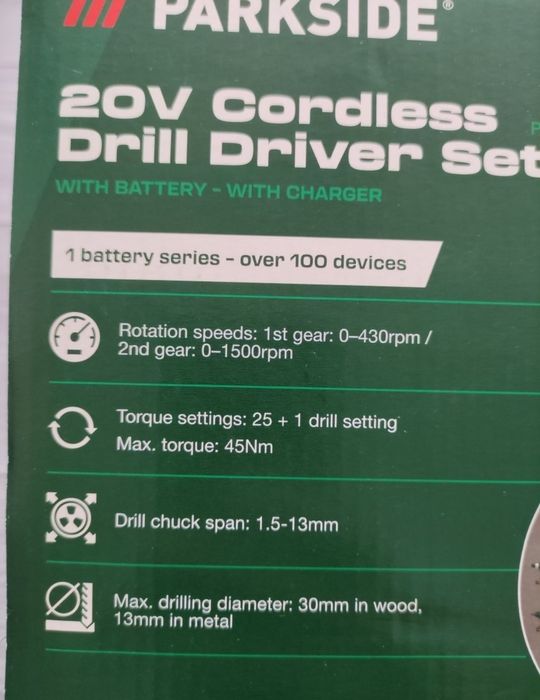 Trusa bormasina 20 V Parkside cu 2 acumulatori incarcator