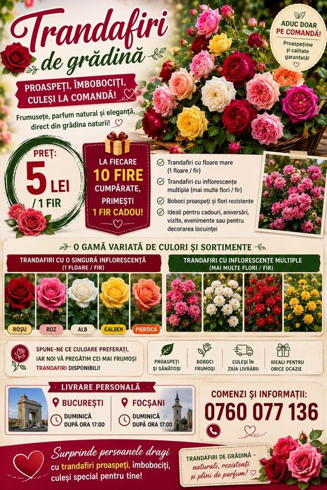 Trandafiri Proaspeți | Căpșuni | Cireșe | Miere Naturală | Dulceață de Casă | Livrare București și Focșani