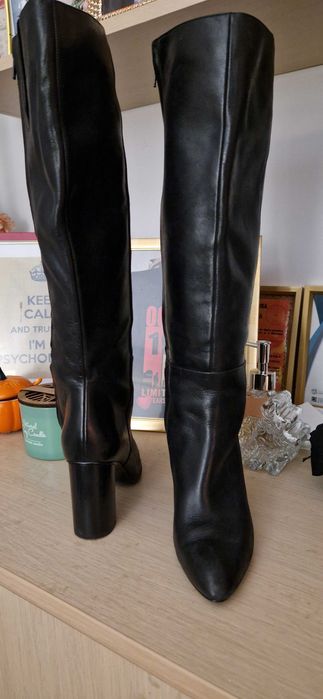 Cizme negre lungi,  piele naturala, toc gros,  Nine West - Nr. 36-36,5