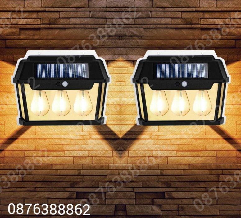 ПРОМО!Соларна лампа за фасада, топла светлина, сензор за движение 38W