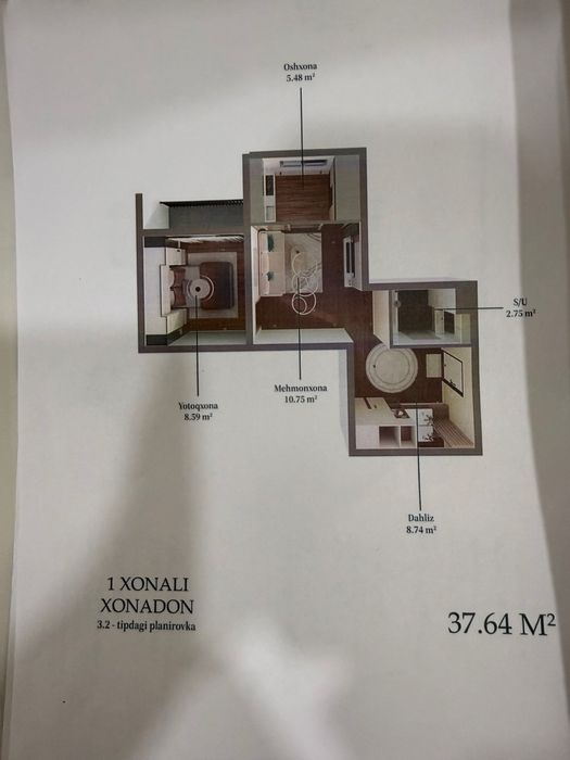 продается 2 комн квартира в новостройке в Bashkente