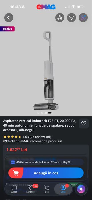 Pachet aspiratoare roborock s8 + aspirator vertical f25 rt - garantie