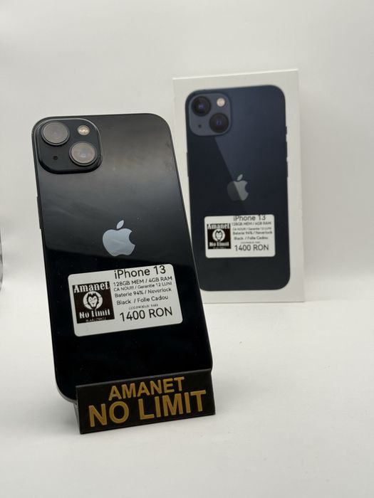 iPhone 13 Black 128GB Baterie 94% Garantie 12 Luni , AMANET NO LIMIT.