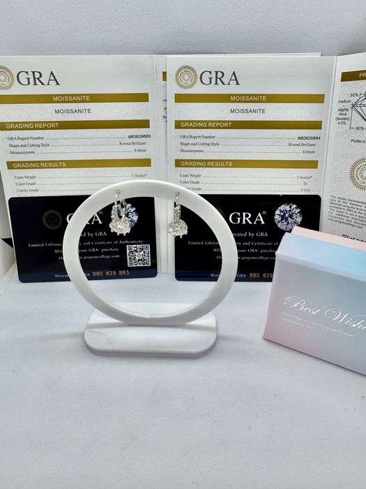 Сребърни обеци с мойсанит (Диамант) 2 карата