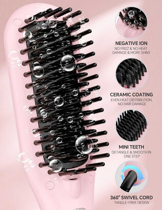 LANDOT Мини нагреваема четка за изправяне на коса с отрицателни йони