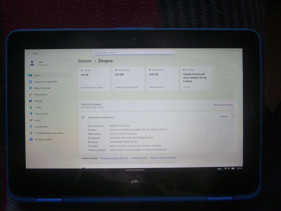 laptop si tableta hp probook x2 detachable 11 g3,ssd128gb,ram 8gb,w 11