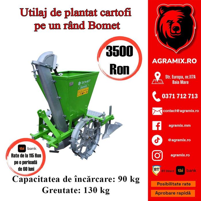 Utilaj de plantat cartofi Bomet pe un rand Taret nou Agramix