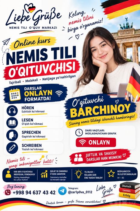 Nemis tili kurs Germaniyaga ketamiz nemis tili bilan online