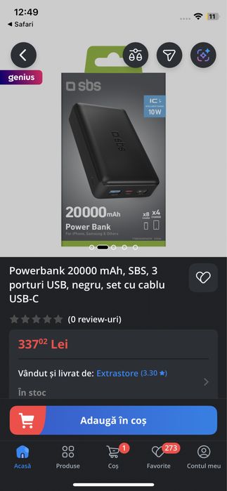 Baterie externa power bank SBS 20000 mAh