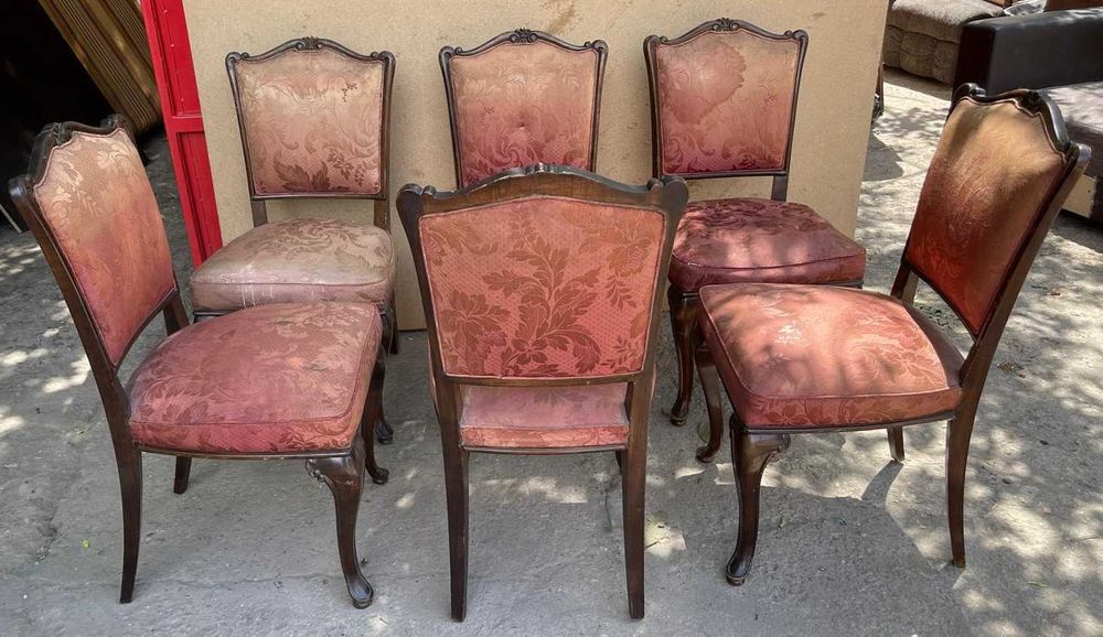6 Buc Scaun Vintage cu ornamente sculptate; Scaun tapitat