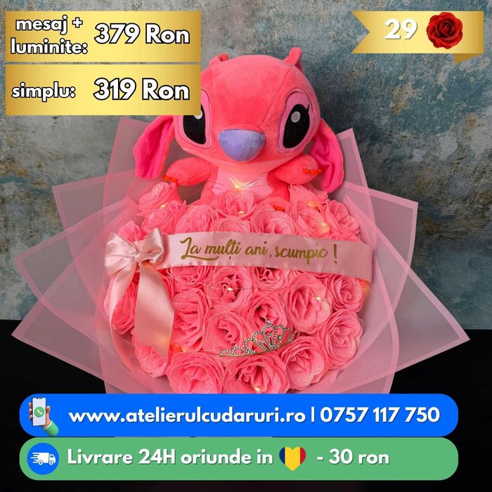 Buchete Trandafiri Sapun (Simple, Sclipici, Stitch, Angel)