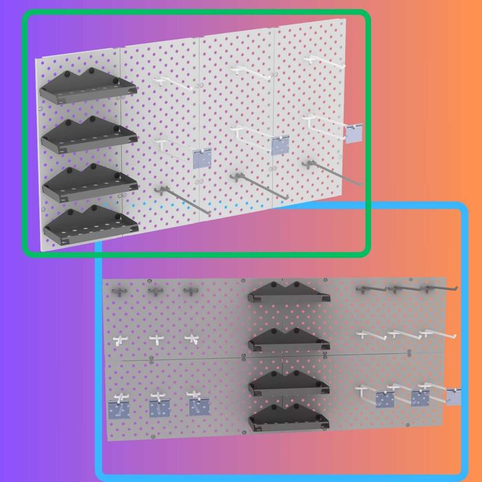 Teshilgan panel, перфопанель, do'konda ilgaklar uchun teshilgan panel