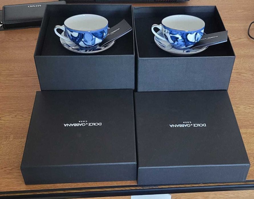 Dolce & Gabbana archive-print porcelain tea set of 2 cups with plates
