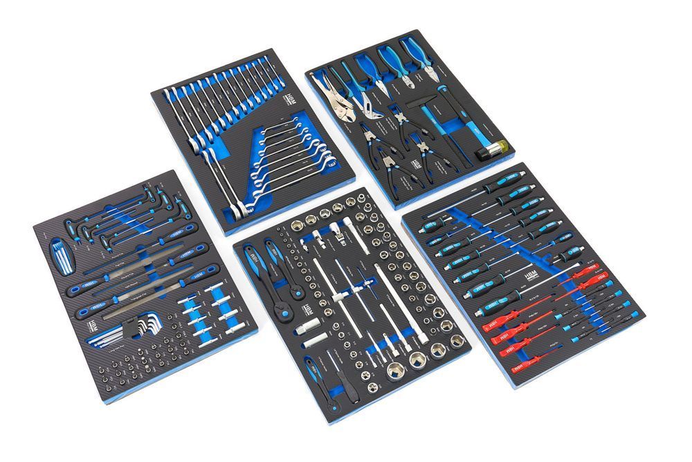 Dulap scule profesional hbm cu 7 sertare, 196 piese, 5 module - premiu