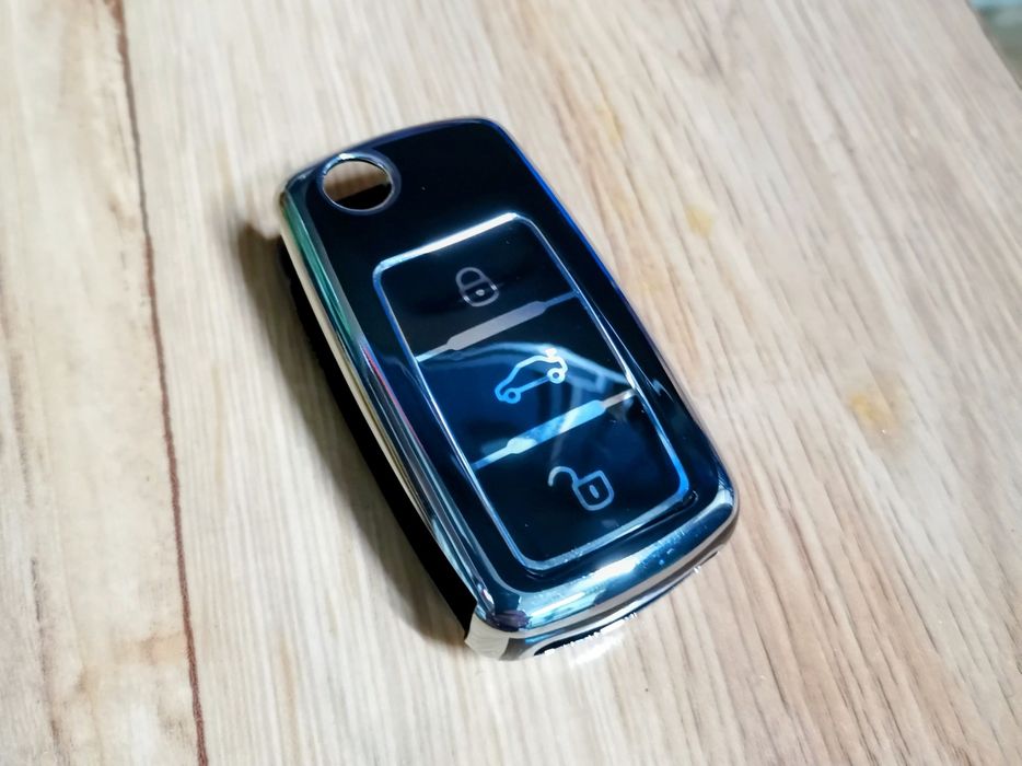 Husa negru + gri lucios cheie tip briceag gama VW, Skoda, Seat