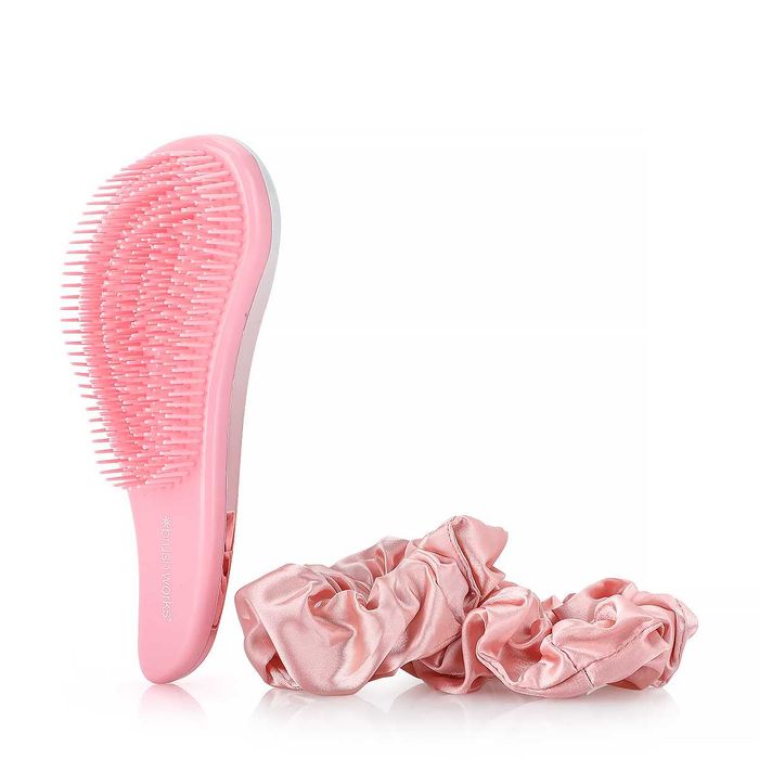 Комплект Четка за разплитане на коса 2бр сатенени Ластици Brushworks