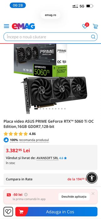 Placa video ASUS PRIME GeForce RTX™ 5060 Ti OC Edition,16GB GDDR7,128-bit