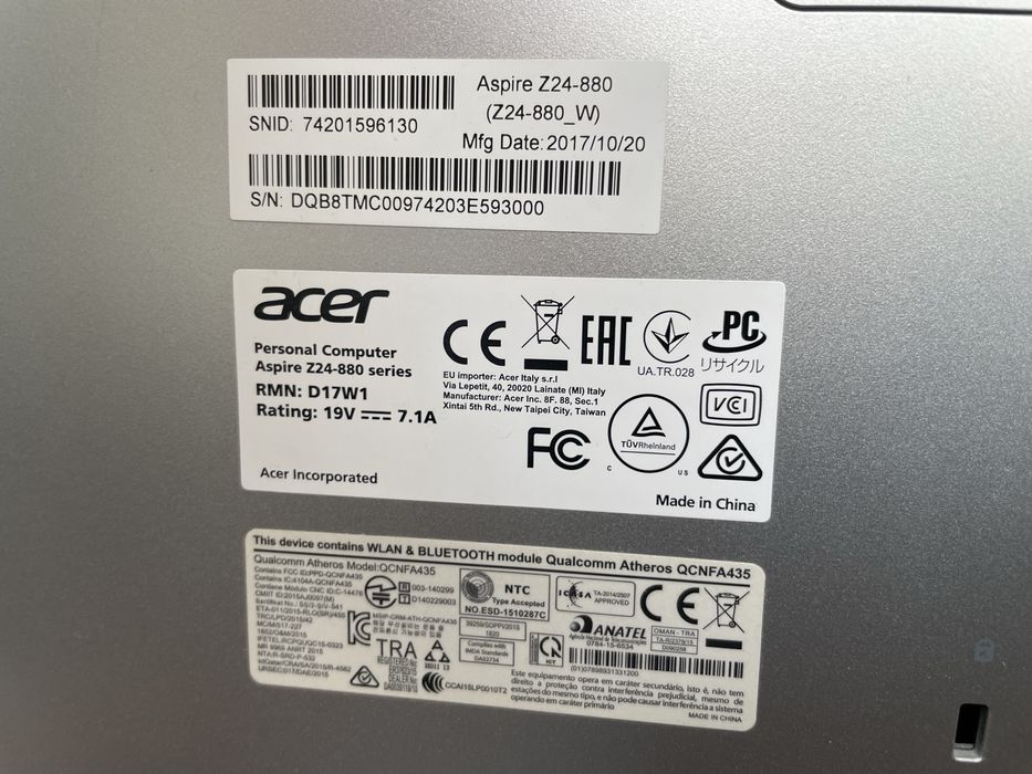 Моноблок acer aspire z24-880 w
