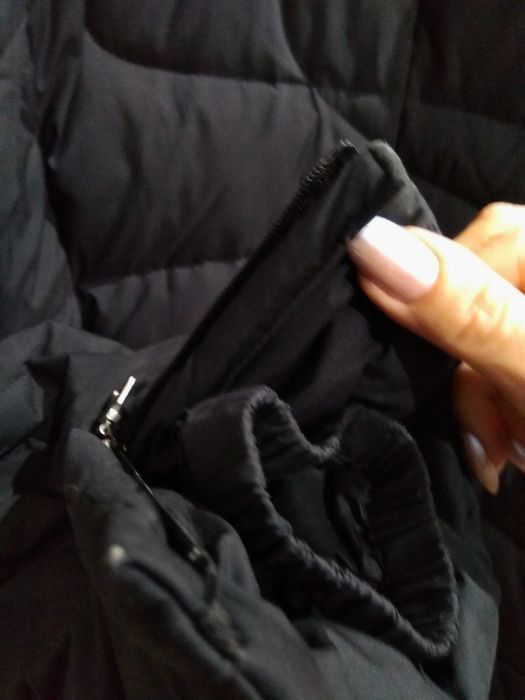 Черна шуба със средна дължина и висока яка,L/XL