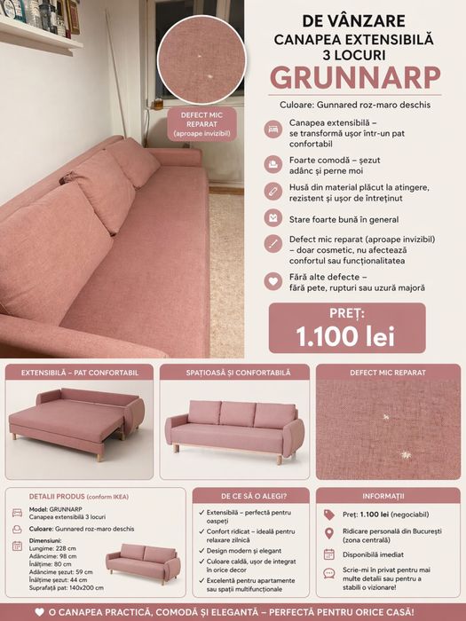 Canapea extensibila ikea mid century style