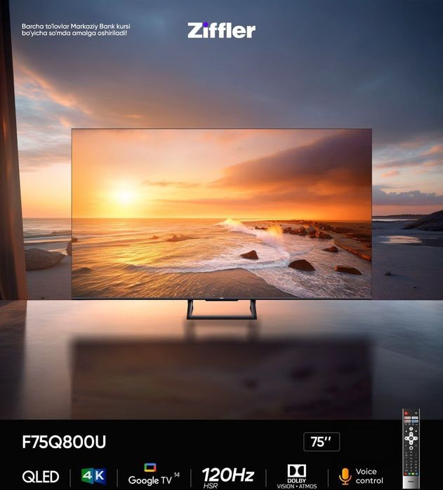 Телевизор Ziffler Qled + 120Hz 4K UHD Google TV Dolby vision + Atmos
