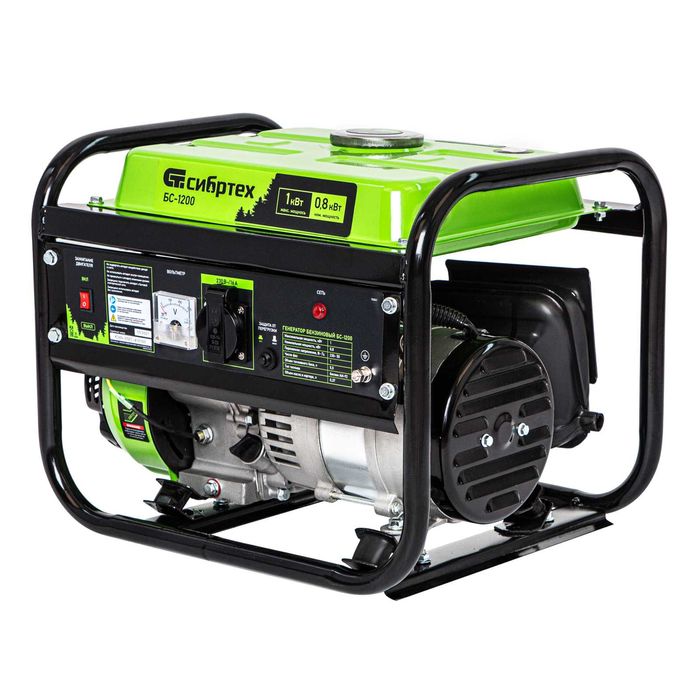 Генератор бензиновый Сибртех БС-1200, 1 кВт, 230В, ручной стартер.