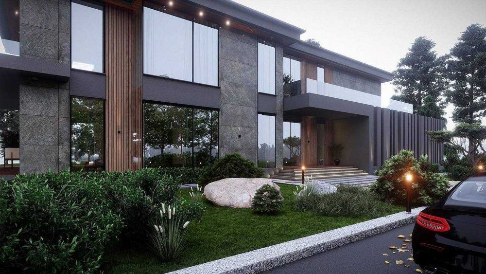 Оформления фасада дома каменным шпоном !!