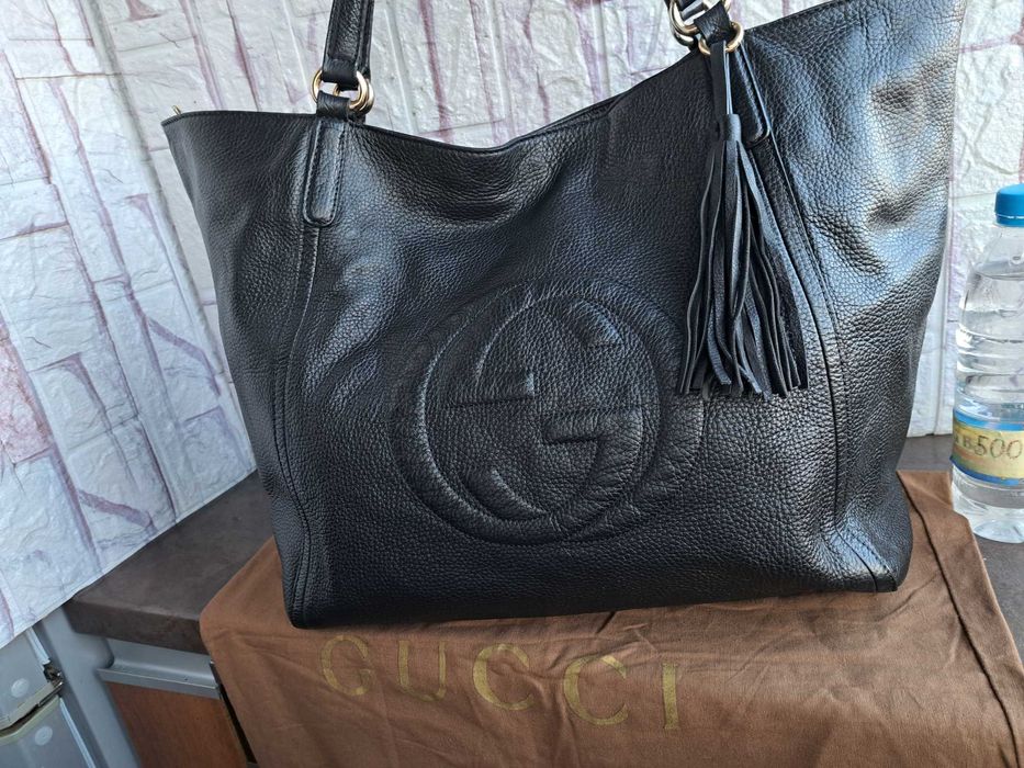 дамска чанта,черна кожена торба Gucci-естествена кожа,гучи