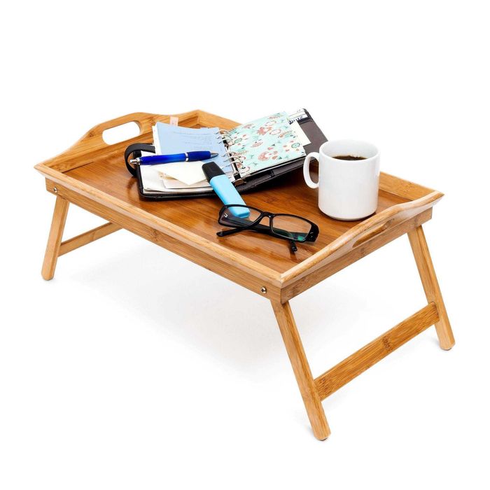 Masuta bambus servire la pat, manere transport, pliabila, 50x30 cm