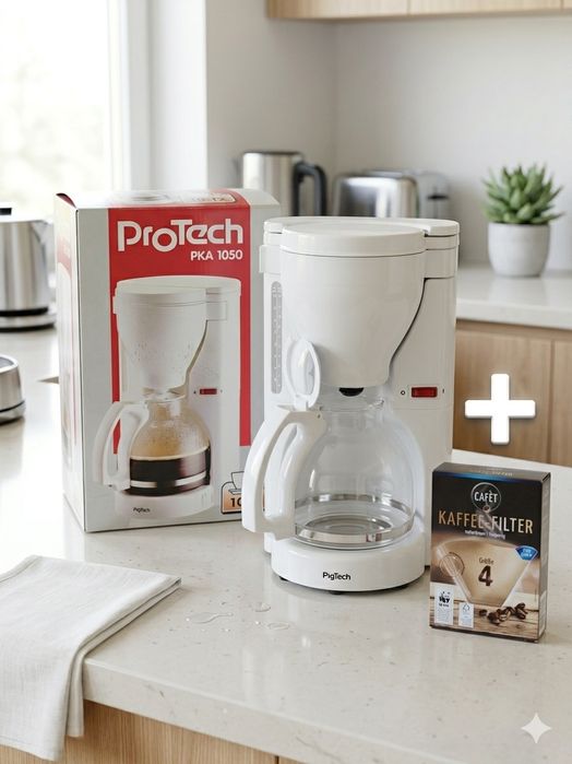 Filtru de cafea / Cafetieră ProTech PKA 1050 pe culoarea albă – Se vinde împreună cu un pachet de filtre cadou