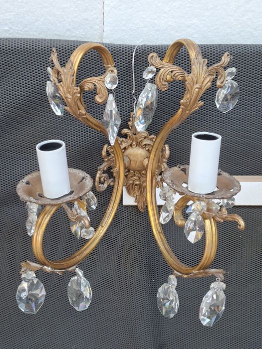 Candelabru bronz +aplice,elemente cristal