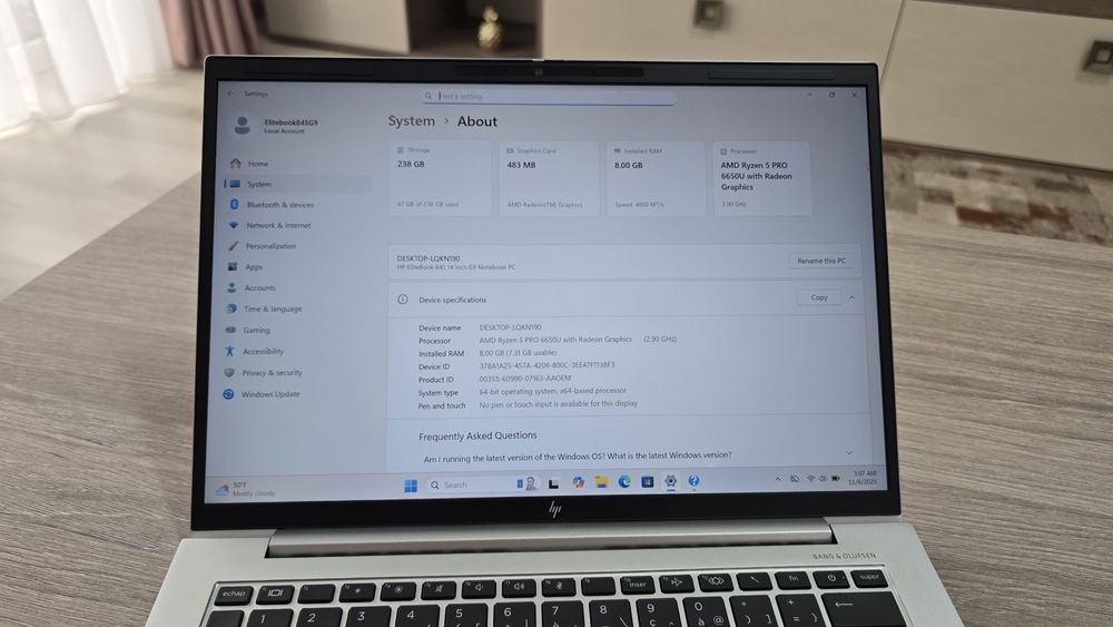 Laptop Hp ElteBook 845G9 AMD Ryzen5 PRO6650U,16Gb, ssd 256GB, 14.1WUXG