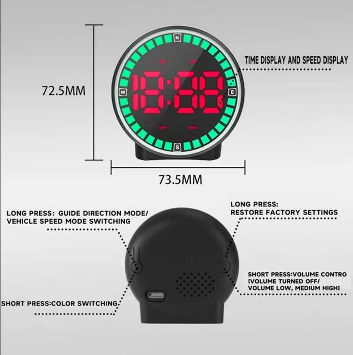 Vitezometru GPS ceas busola universal ATV barca auto display 7 culori