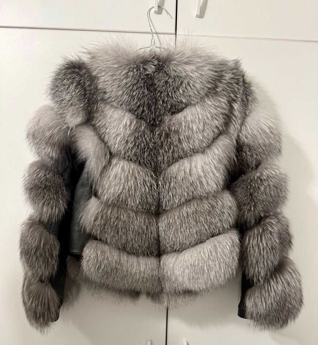 Haina din Blana Naturala de Vulpe, Vogue – Silver [noua]